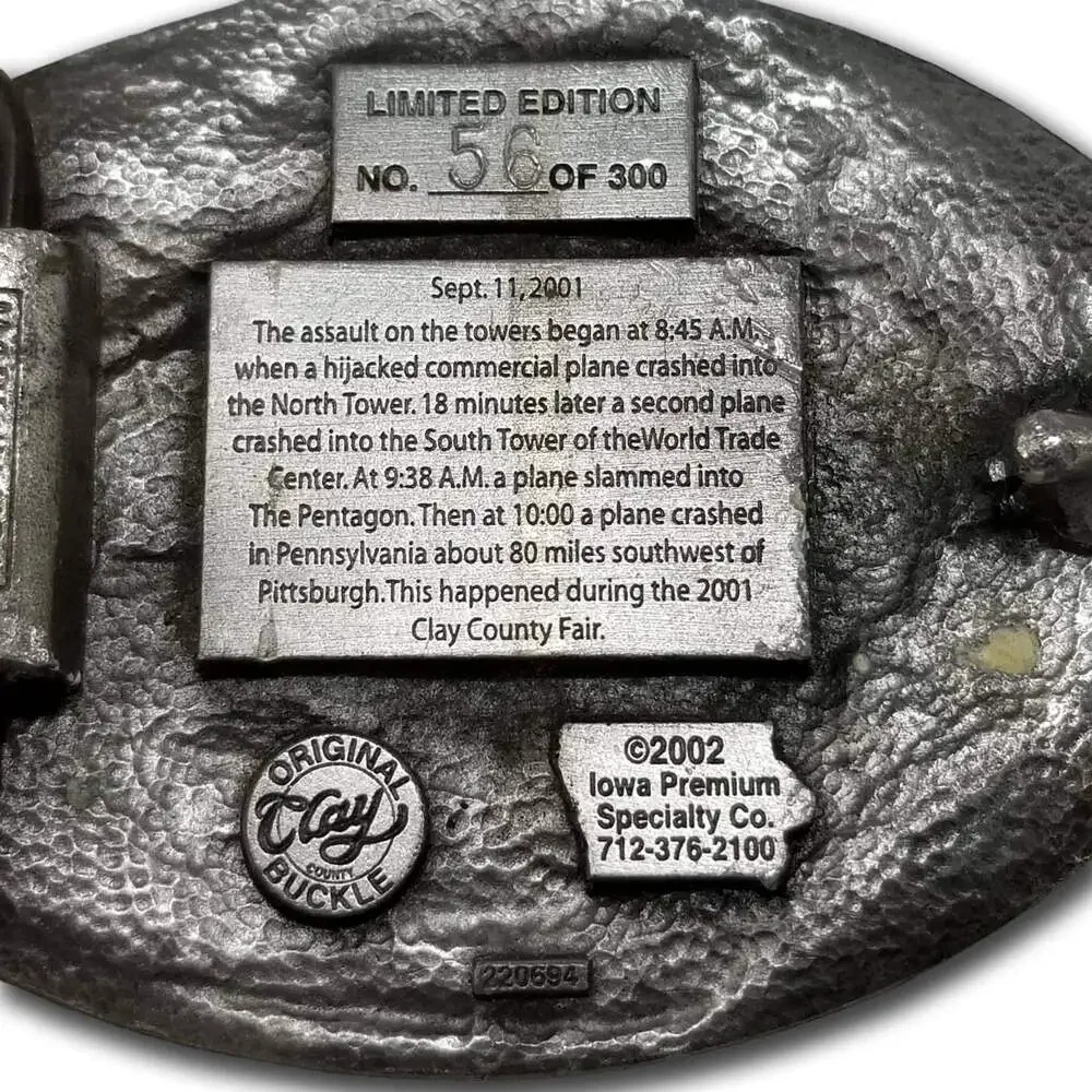 Belt Buckle 2002 Clay County Fair Sept. 11, 2001,‎ Twin Towers New York City USA